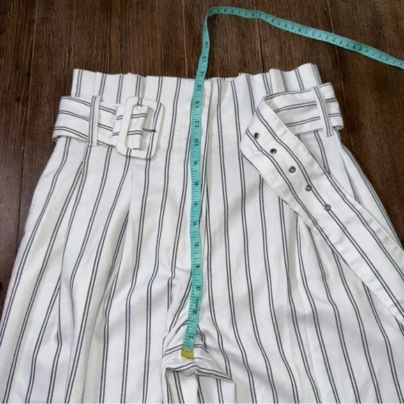 Free People Ultra High Rise Wide Leg Crop Pant White Striped Boho Pants Belted - Picture 5 of 11